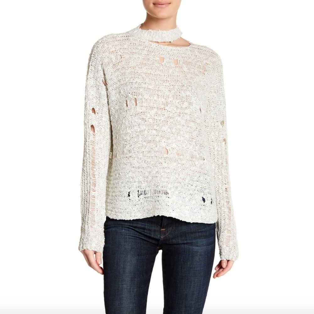 Lush Distressed Long Sleeve Sweater SZ L